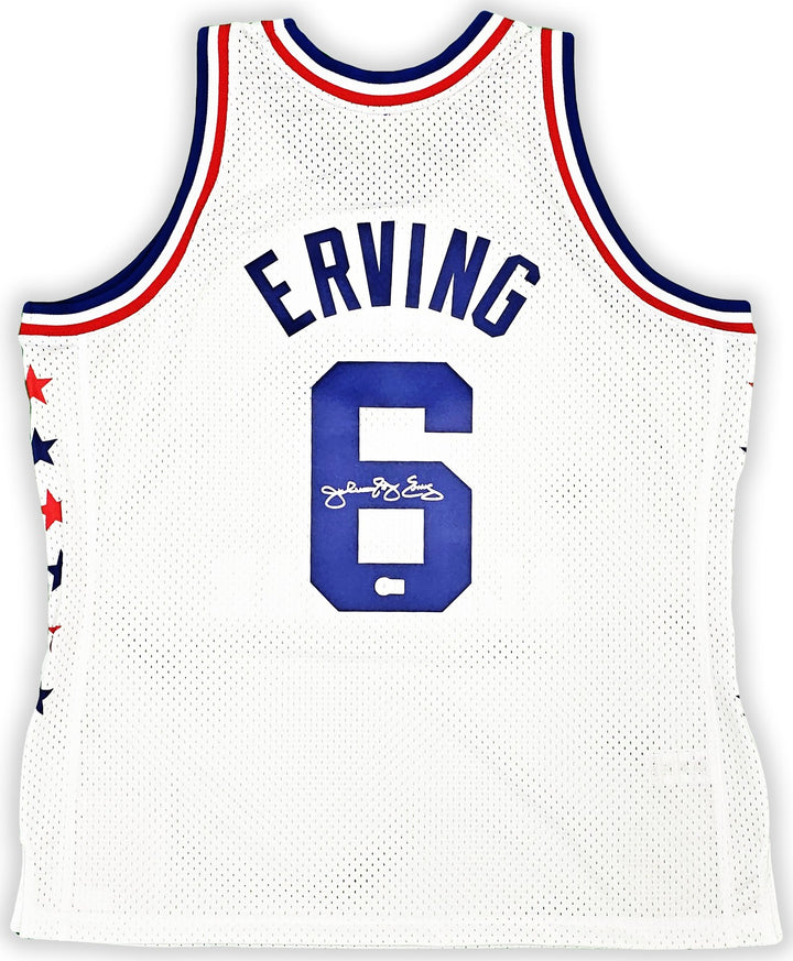 76ers Julius Dr J Erving Auto White Mitchell Ness 1985 Swingman AS Jersey 2X BAS