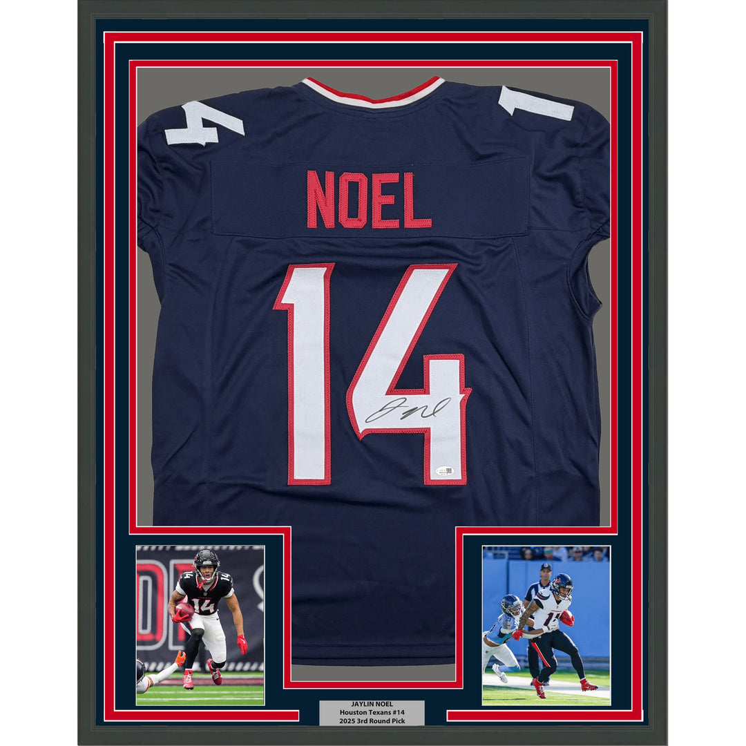 Framed Autographed/Signed Jaylin Noel 35x39 Houston Navy Jersey JSA COA