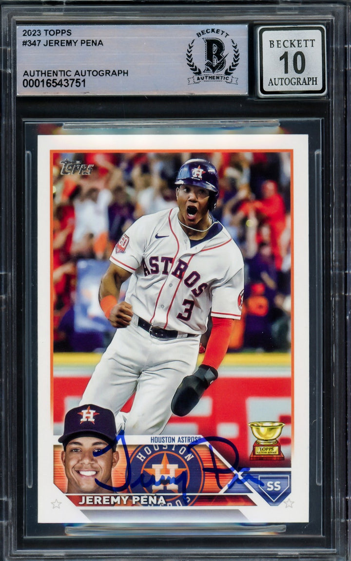 Jeremy Pena Signed 2023 Topps Card 347 Houston Astros Auto GM 10 Beckett