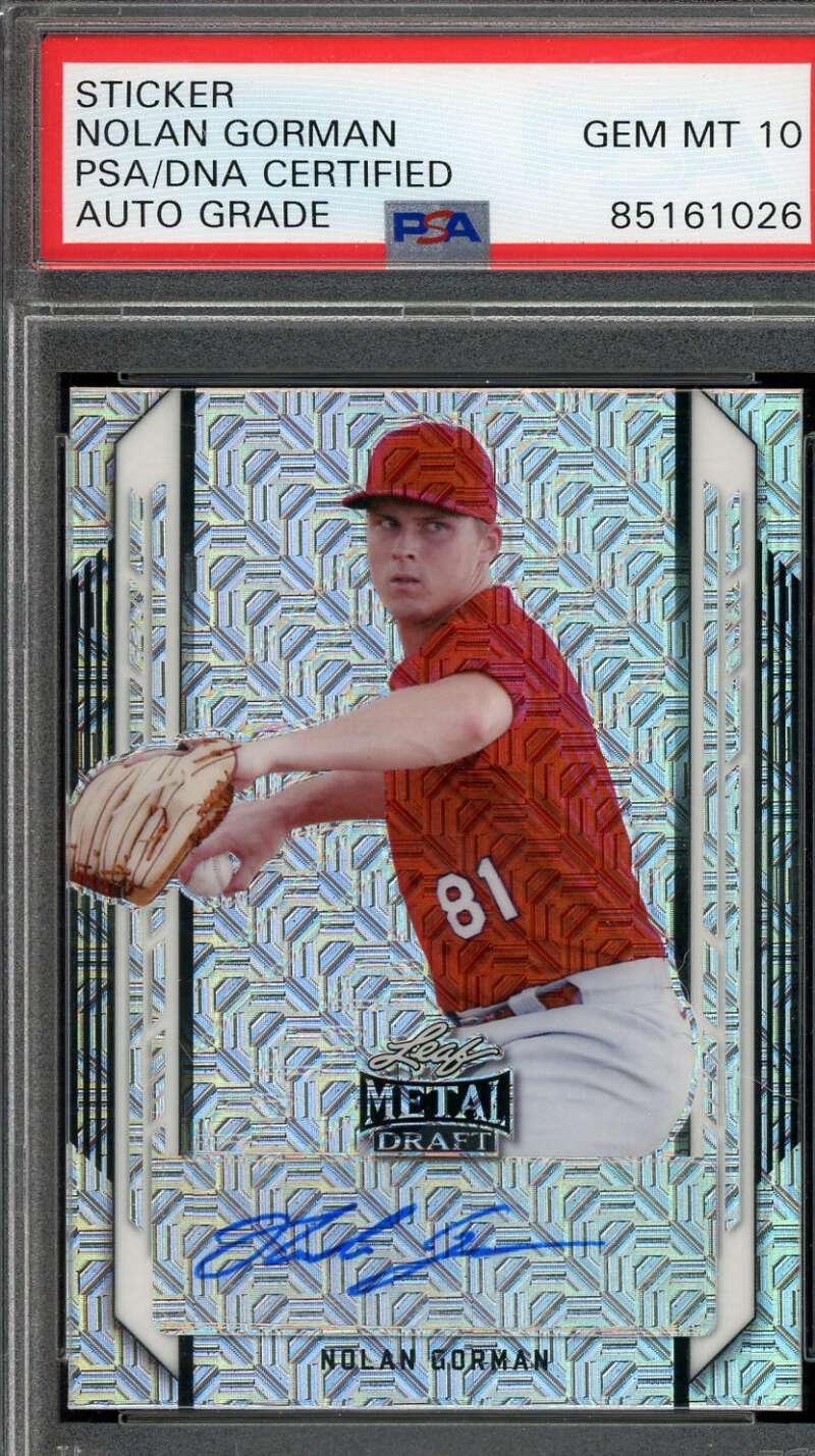 Nolan Gorman Gem Mint 10 PSA DNA Signed 2021 Leaf Metal Draft Rookie Autograph