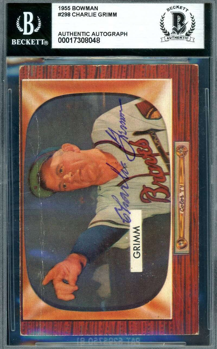 Charlie Grimm Beckett BAS Signed 1955 Bowman Autograph