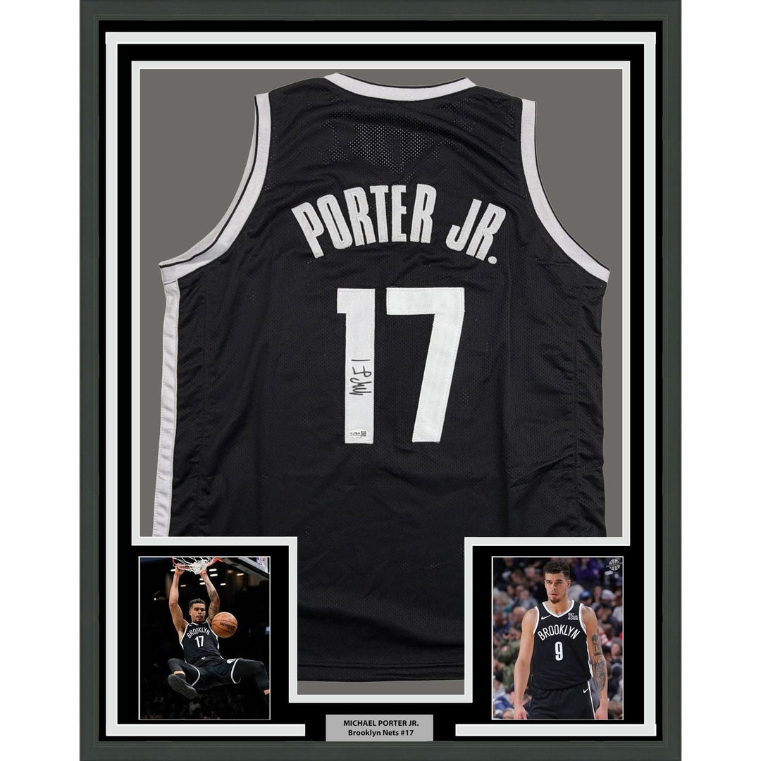 Framed Autographed/Signed Michael Porter Jr 35x39 Brooklyn Jersey JSA COA