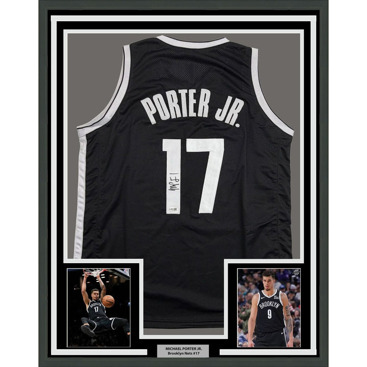 Framed Autographed/Signed Michael Porter Jr 35x39 Brooklyn Jersey JSA COA