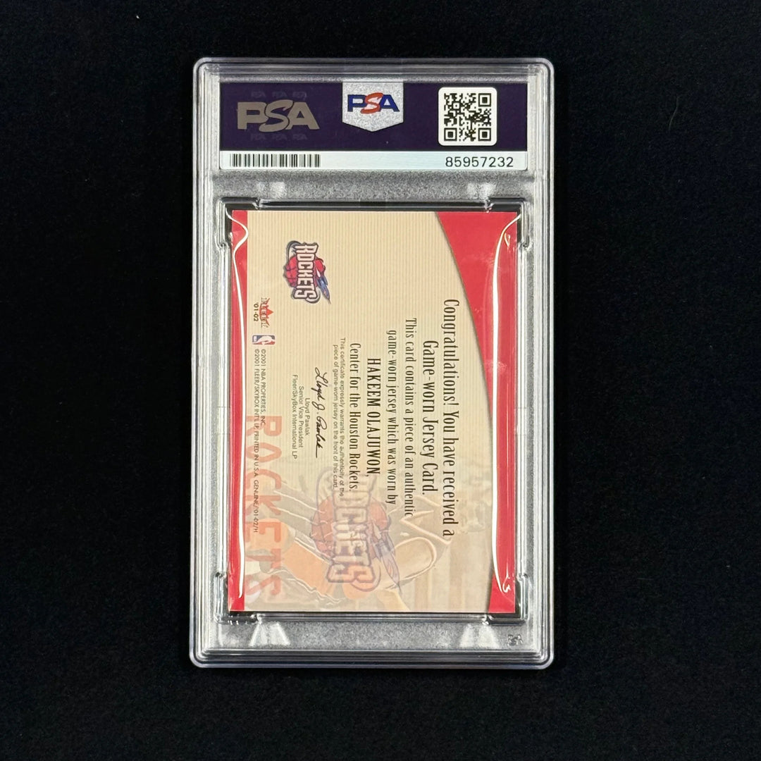 2001-02 Fleer Genuine Patch Hakeem Olajuwon Signed Card Auto 10 PSA Slab Rockets