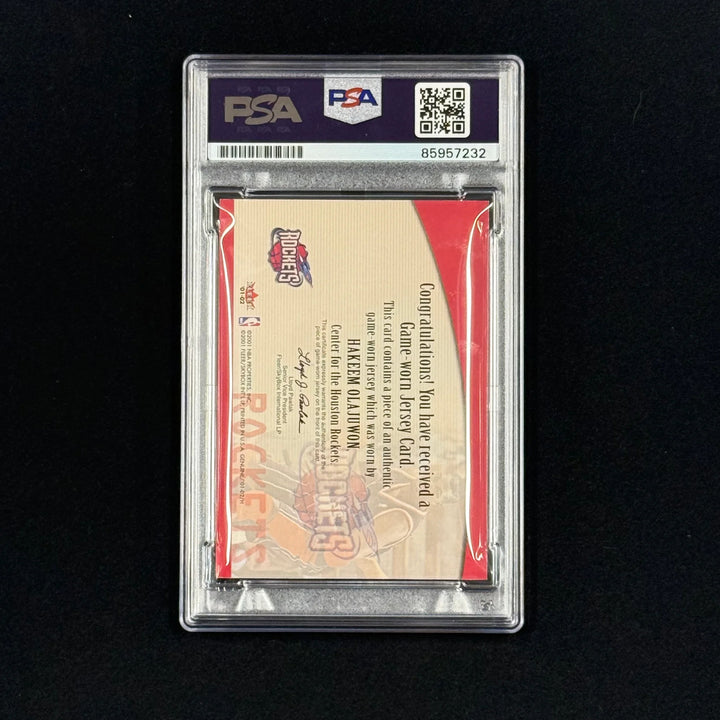 2001-02 Fleer Genuine Patch Hakeem Olajuwon Signed Card Auto 10 PSA Slab Rockets