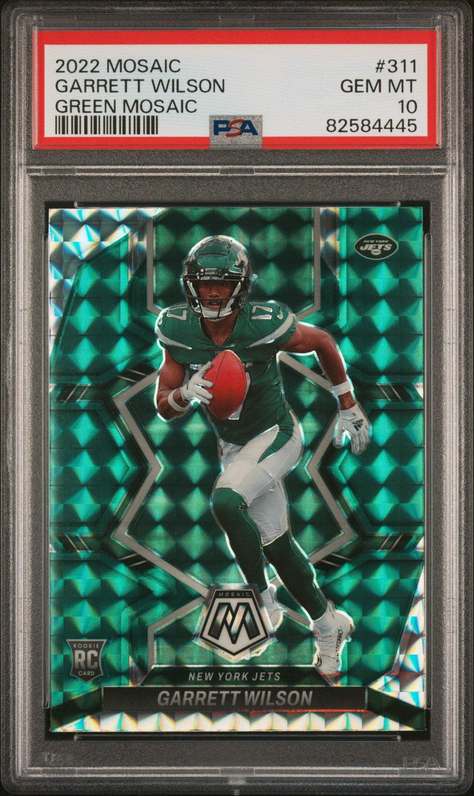 Graded 2022 Panini Mosaic Garrett Wilson #311 Green Mosaic Football Card PSA 10