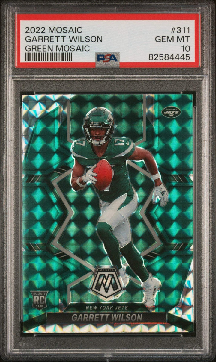 Graded 2022 Panini Mosaic Garrett Wilson #311 Green Mosaic Football Card PSA 10
