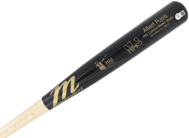 Albert Pujols Auto Black Marucci 703 Career Home Run Engraving Bat Cardinals BAS