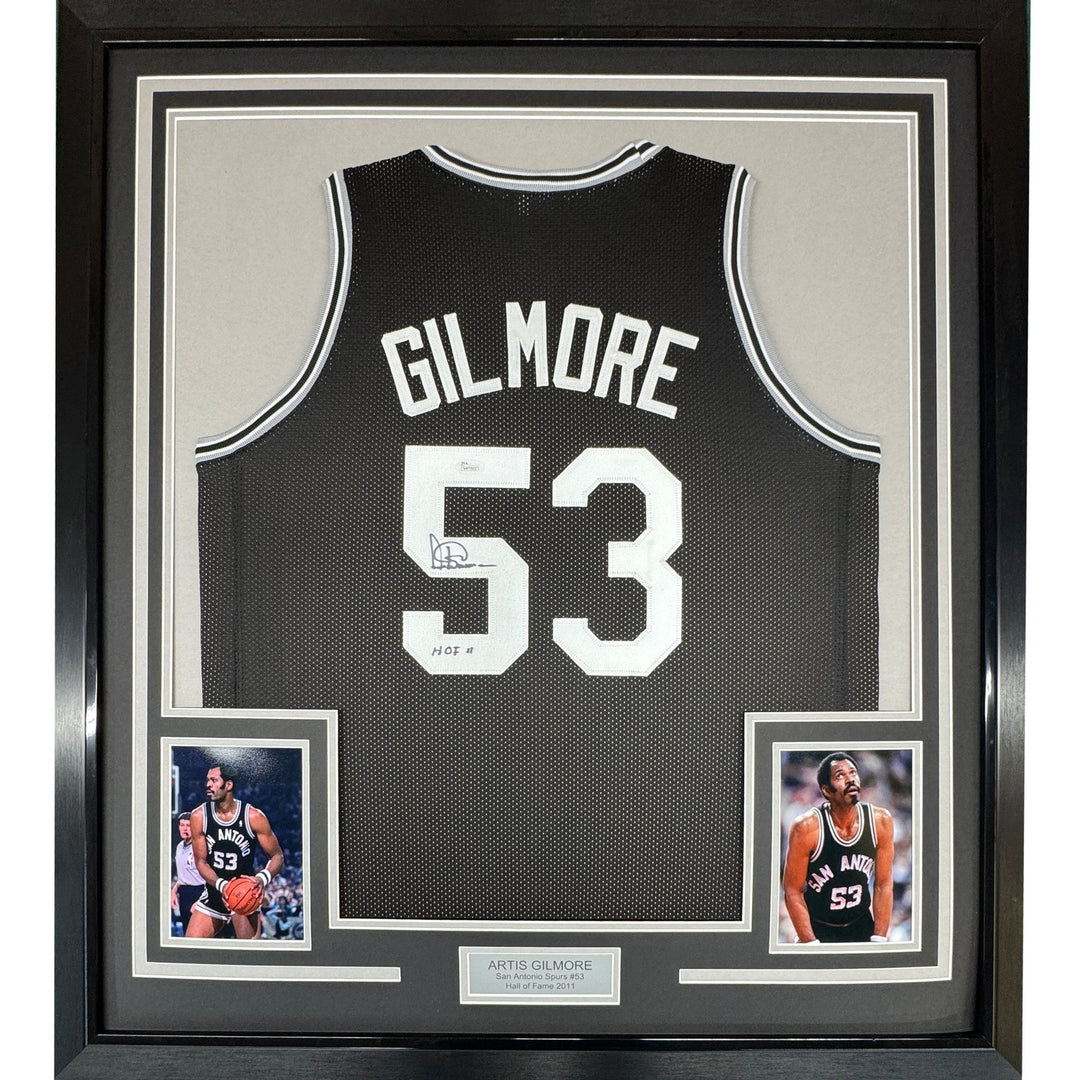 Framed Autographed/Signed Artis Gilmore HOF 11 33x42 Black Jersey JSA COA