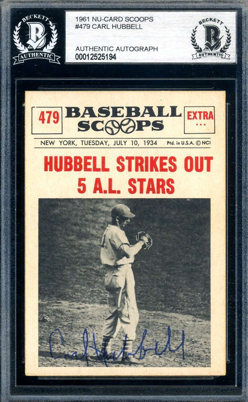 Carl Hubbell Beckett BAS Signed 1961 Nu-Card Scoops Autograph