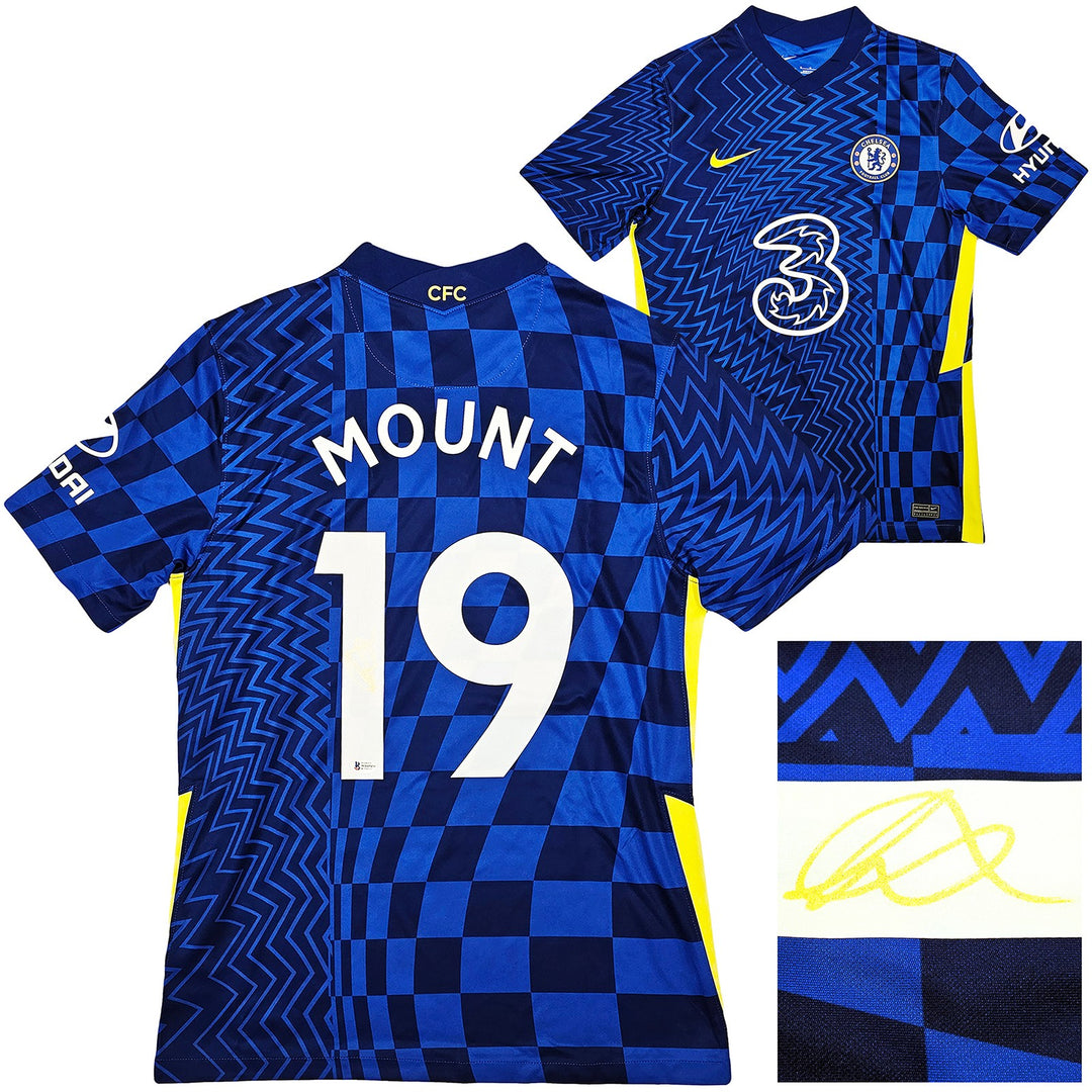 Chelsea F.C. Mason Mount Signed Blue Nike Jersey Size M in Gold Beckett