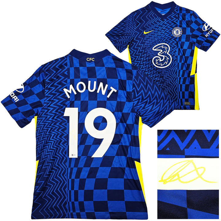 Chelsea F.C. Mason Mount Signed Blue Nike Jersey Size M in Gold Beckett