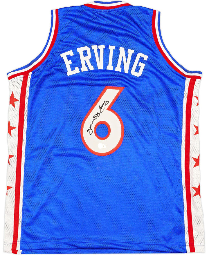 Philadelphia 76ers Julius "Dr. J" Erving Auto Signed Blue Jersey Beckett Witness