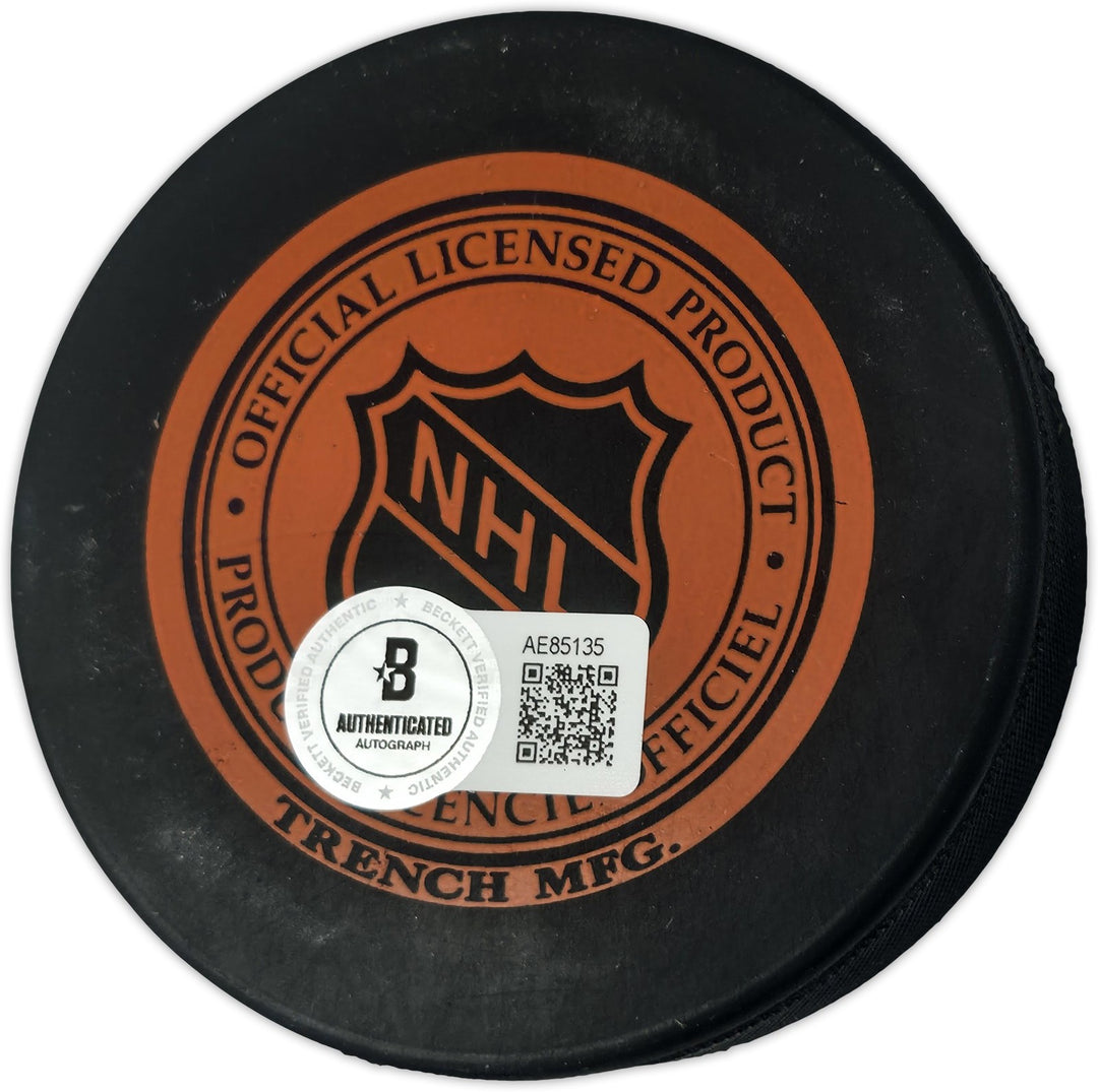 Gordie Howe, Sid Abel, & Ted Lindsay Red Wings Logo Puck Production Auto Beckett