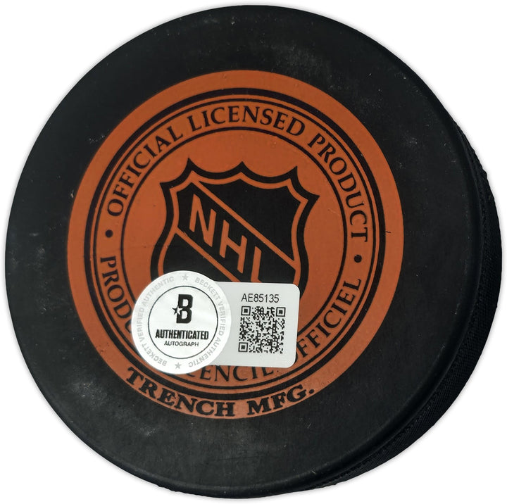 Gordie Howe, Sid Abel, & Ted Lindsay Red Wings Logo Puck Production Auto Beckett