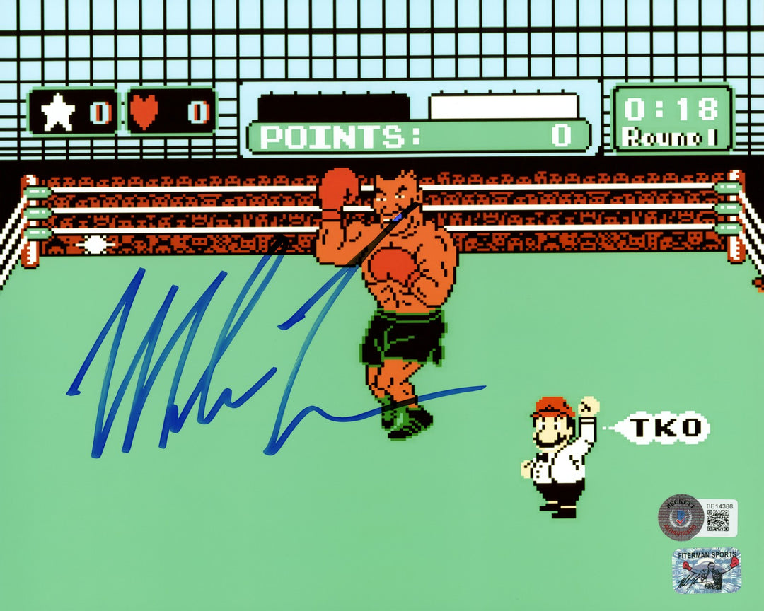 Mike Tyson Autographed Signed 8x10 Photo Punch Out In Blue Beckett BAS QR