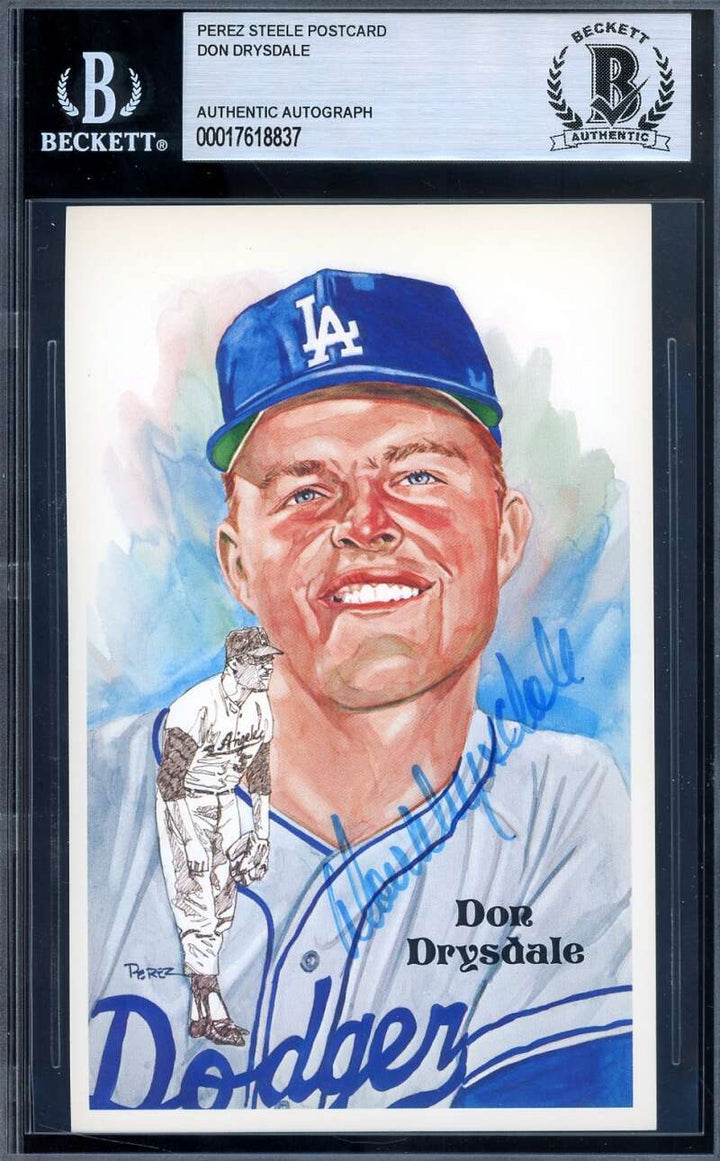 Don Drysdale Beckett BAS Signed Perez Steele Postcard Autograph