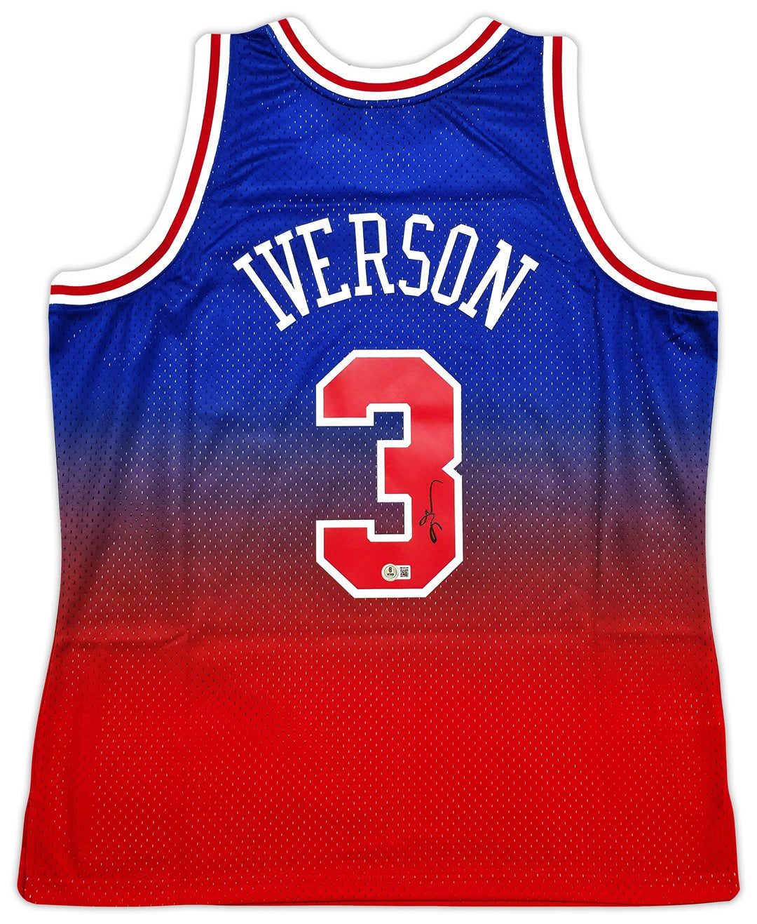 76ers Allen Iverson Auto Red Mitchell Ness 96-97 Swingman Fadeaway Jersey XL BAS