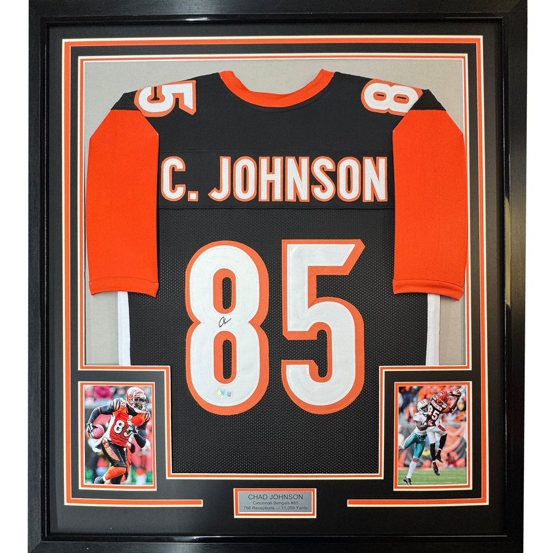 FRAMED Signed CHAD JOHNSON 35x39 Cincinnati Black Jersey JSA COA