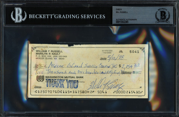 Bill Russell Autographed Signed 3x6 Check Boston Celtics Beckett BAS #15502385