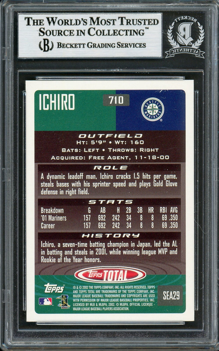 Ichiro Suzuki Signed 2002 Topps Total Card 710 Mariners Beckett #12785905