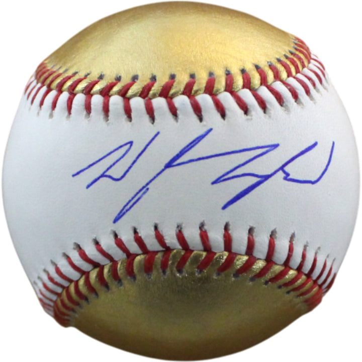 Wyatt Langford Autographed Texas Rangers OML Gold Baseball Fanatics 54553