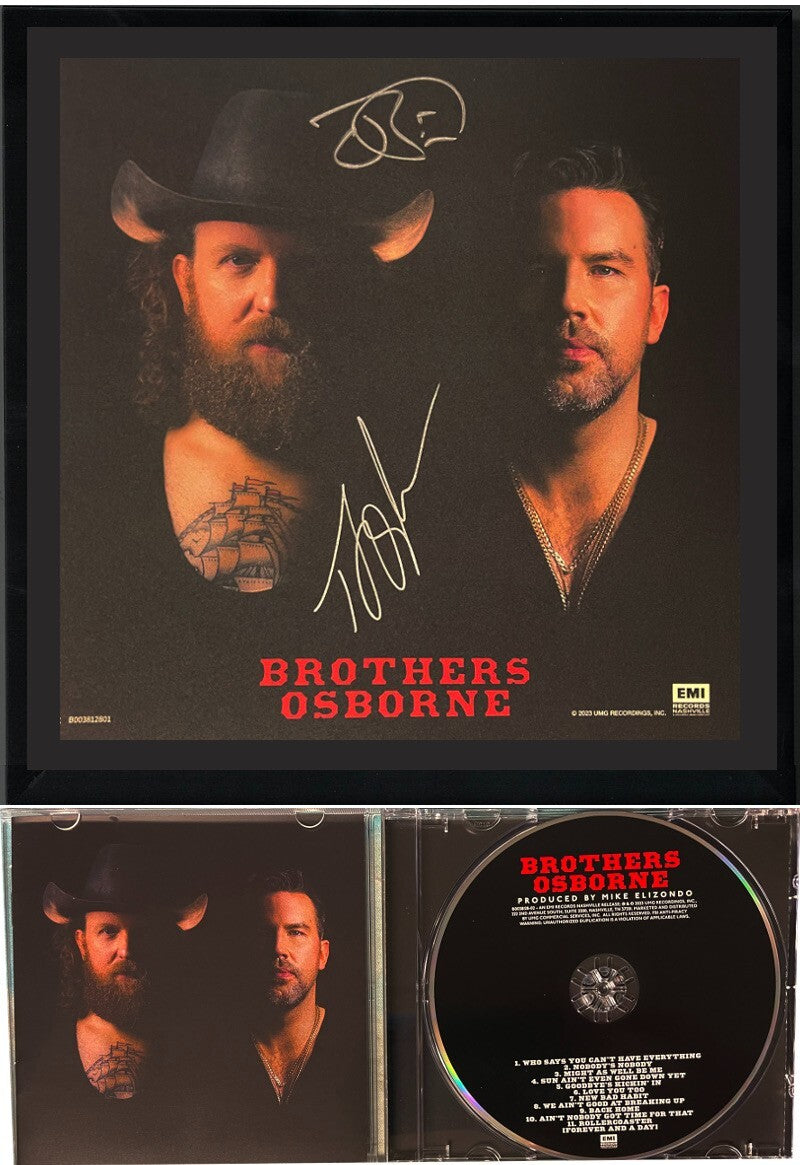 Brothers Osborne signed 2023 Self Titled 11x11 Art Card/CD Framing- 2 sig- COA