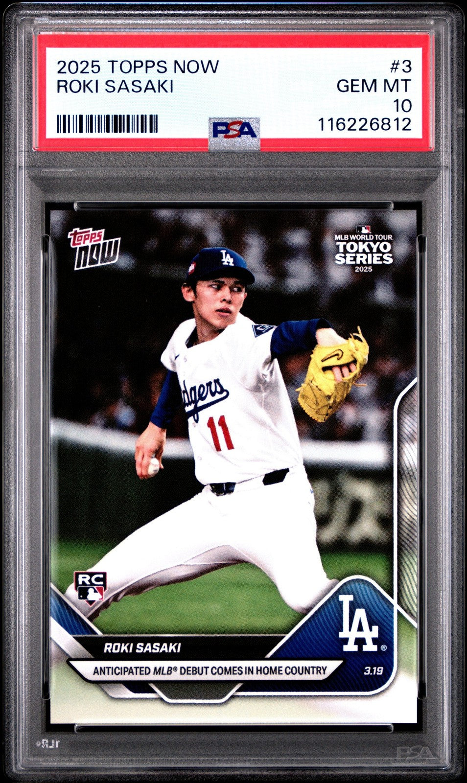 Graded 2025 Topps Now Roki Sasaki #3 Rookie RC Card PSA 10 Gem Mint