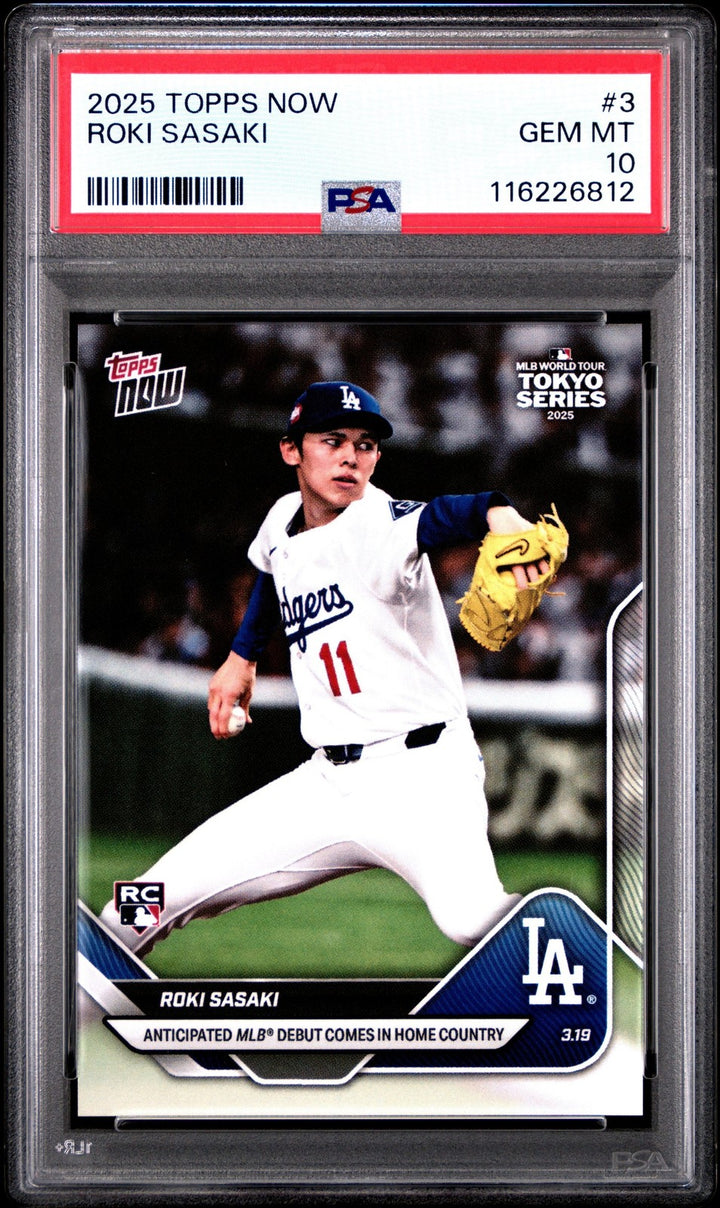 Graded 2025 Topps Now Roki Sasaki #3 Rookie RC Card PSA 10 Gem Mint