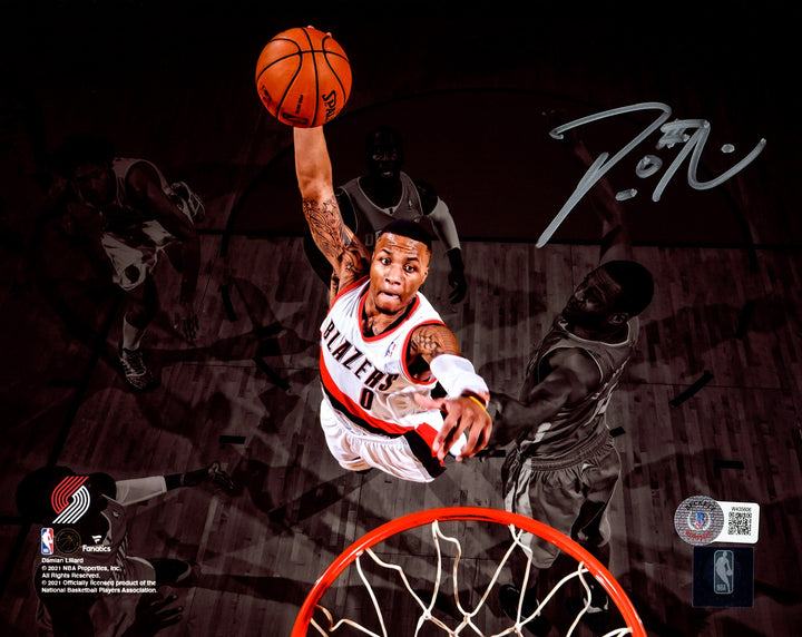 Damian Lillard Signed 8x10 Portland Trail Blazers Spotlight Dunk BAS Witness