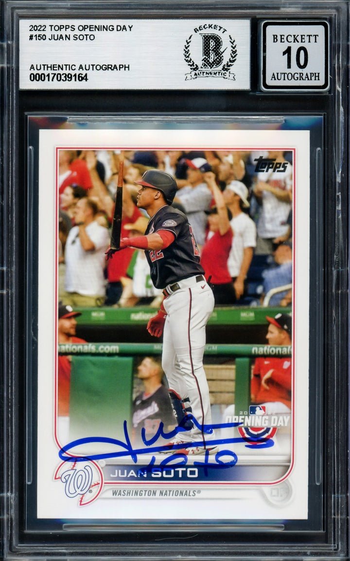 Juan Soto Auto 2022 Topps Opening Day Card 150 Mets Auto GM 10 Beckett #17039164