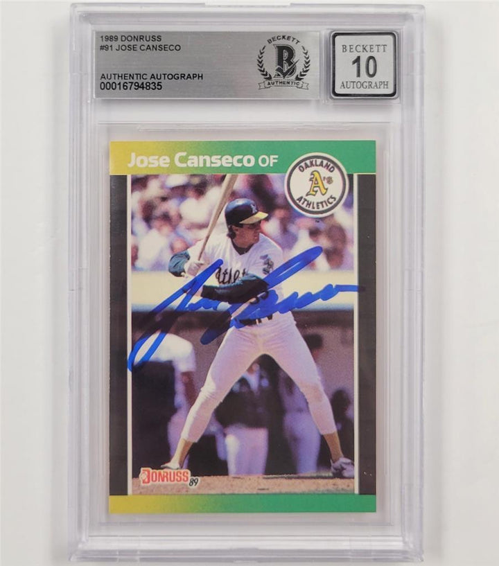 Jose Canseco signed 1989 Donruss #91 card autograph ~ Beckett BAS 10 auto