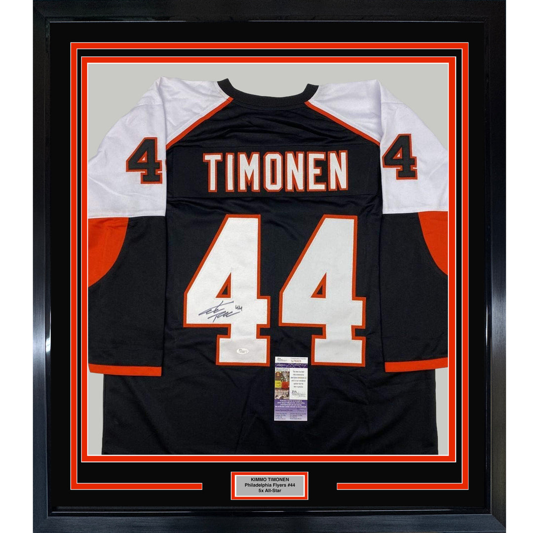 FRAMED Autographed/Signed KIMMO TIMONEN 33x42 Philly Black Jersey JSA COA Auto