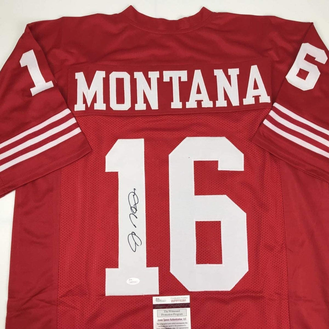 Autographed/Signed JOE MONTANA San Francisco Red Jersey JSA COA Auto