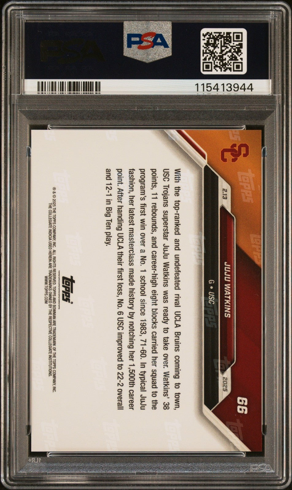Graded 2024 Topps Bowman U Now JuJu Watkins #66 Rookie Card PSA 10