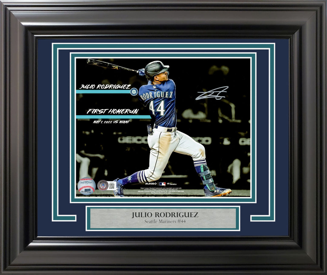 Julio Rodriguez Signed Framed 8x10 Photo Mariners 1st Home Run Beckett BAS QR