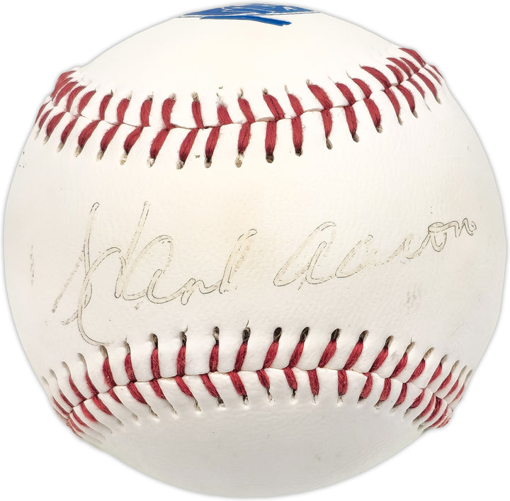 Hank Aaron Auto Off. Canton Akron Indians Logo Baseball Braves Beckett AD43484