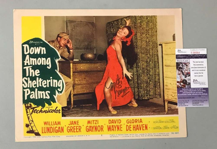 Mitzi Gaynor Signed Jsa Original 11x14 Down Among Sheltering Palms Lobby Card
