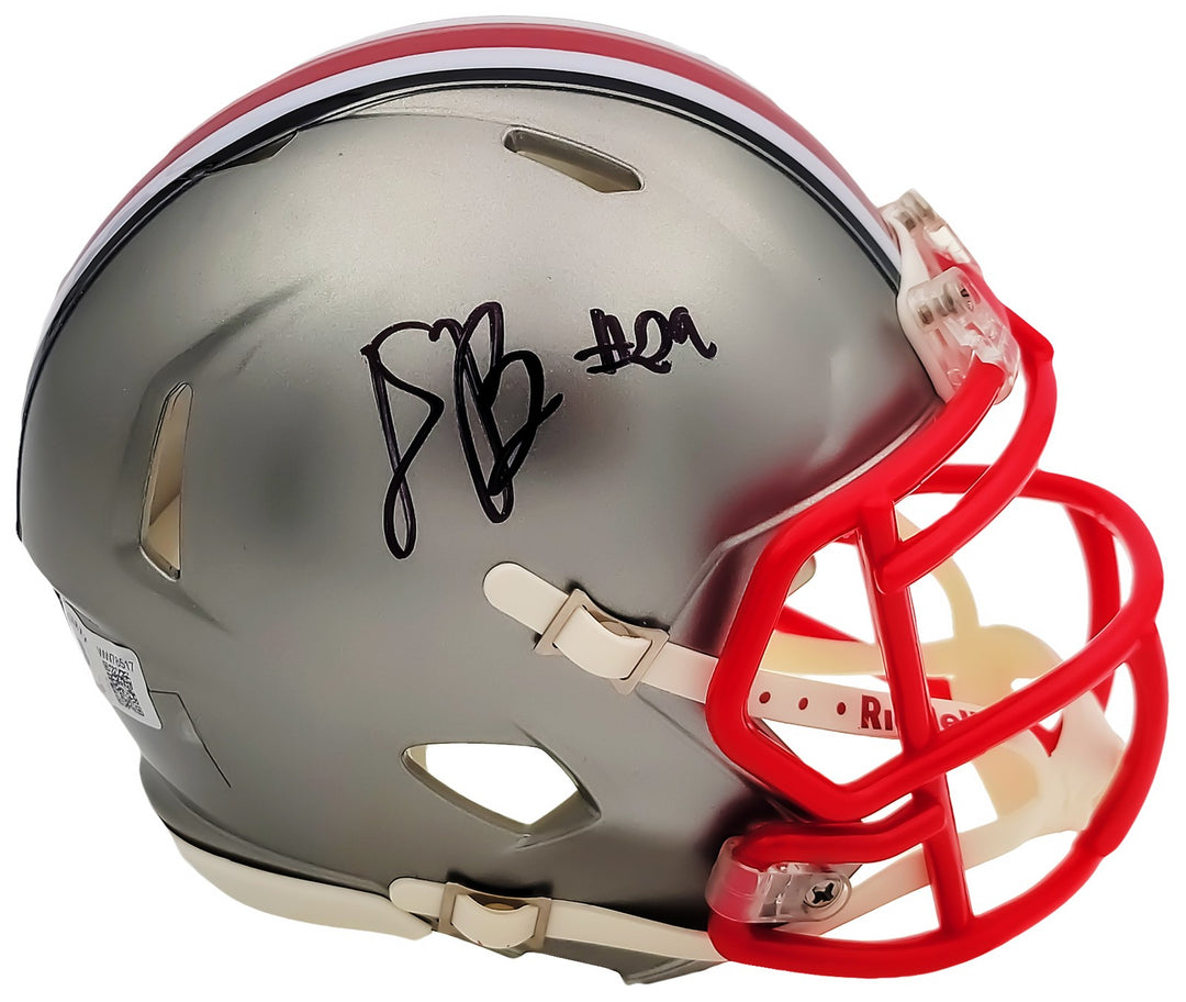 Denzel Burke Signed Ohio State Buckeyes Flash Gray Speed Mini Helmet Beckett