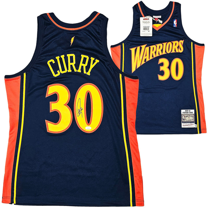 Stephen Curry Auto Blue AUTH Mitchell Ness 09-10 Warriors Rookie Jersey 44 L JSA
