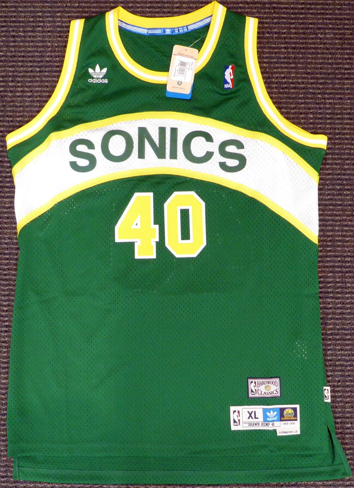 Seattle Sonics Shawn Kemp Auto Green Adidas Hardwood Classics Jersey Size XL MCS