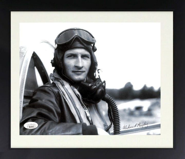 Alden Rigby signed WWII P-51 Ace Pilot Vintage B&W 8x10 Photo Framed- JSA COA