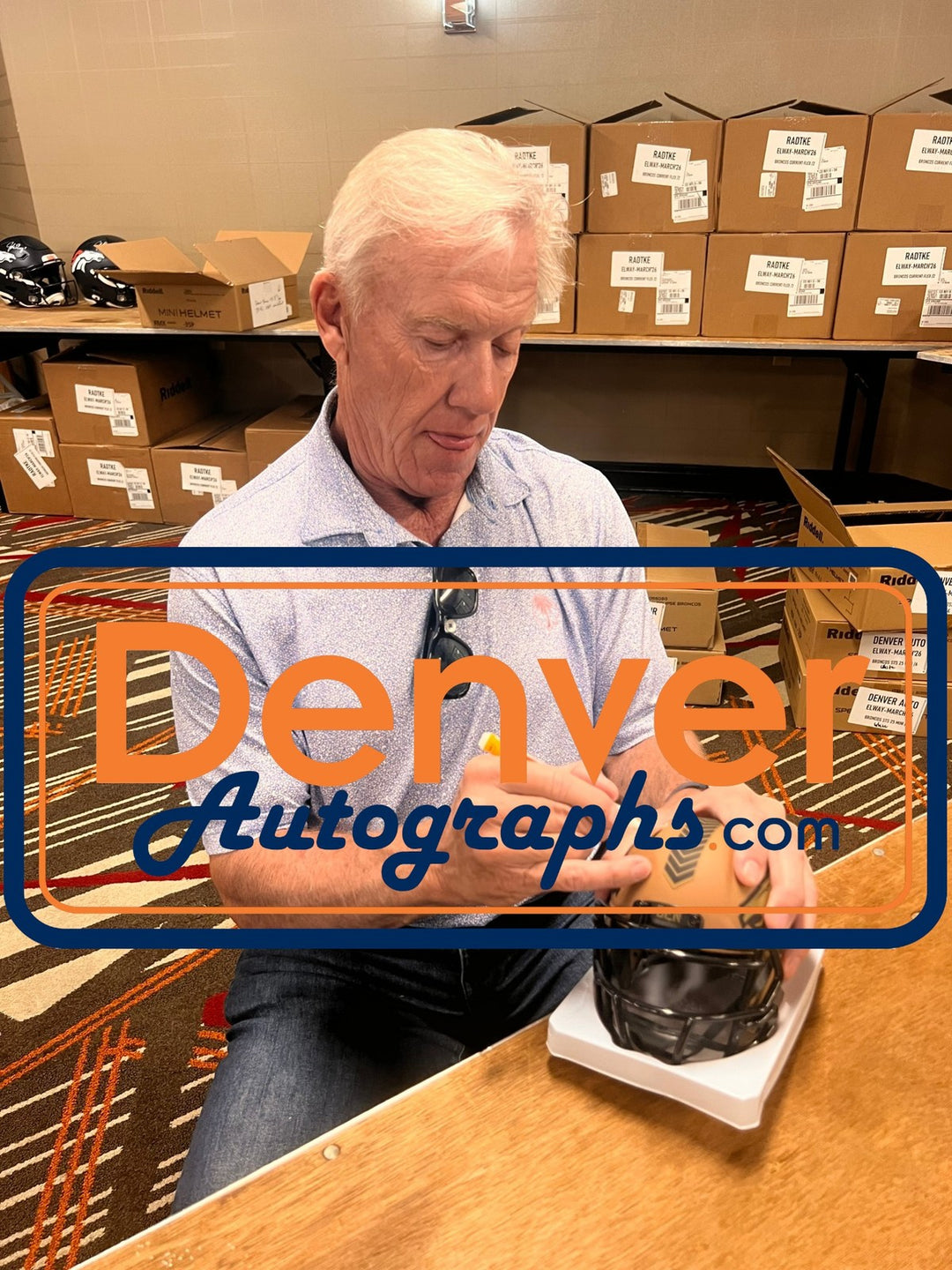 John Elway Autographed Denver Broncos 23 STS Mini Helmet Beckett Witness 55220