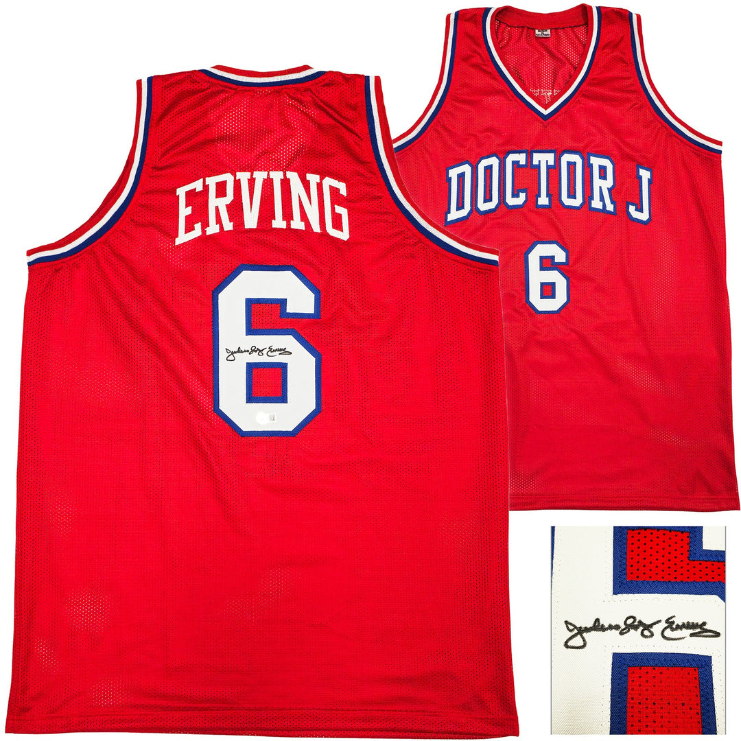 Philadelphia 76ers Julius "Dr. J" Erving Auto Signed Red Jersey Beckett Witness