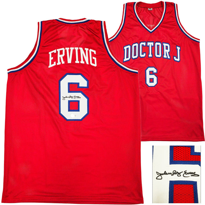 Philadelphia 76ers Julius "Dr. J" Erving Auto Signed Red Jersey Beckett Witness