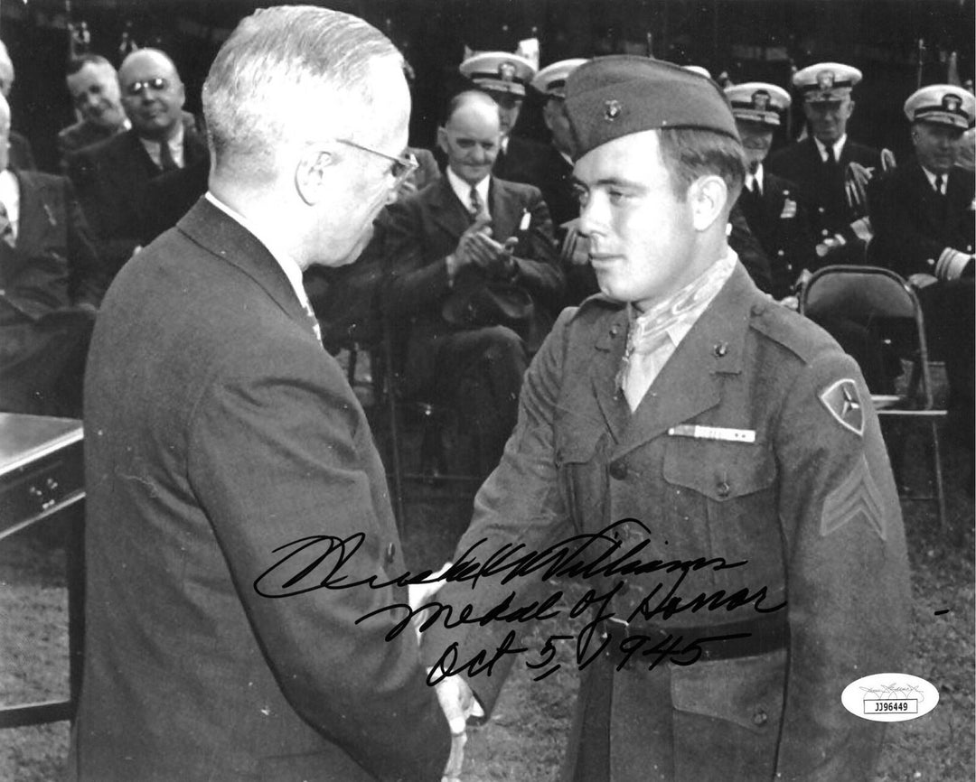 Hershel W. Williams signed WWII 8x10 Photo Medal of Honor 1945- JSA Harry Truman