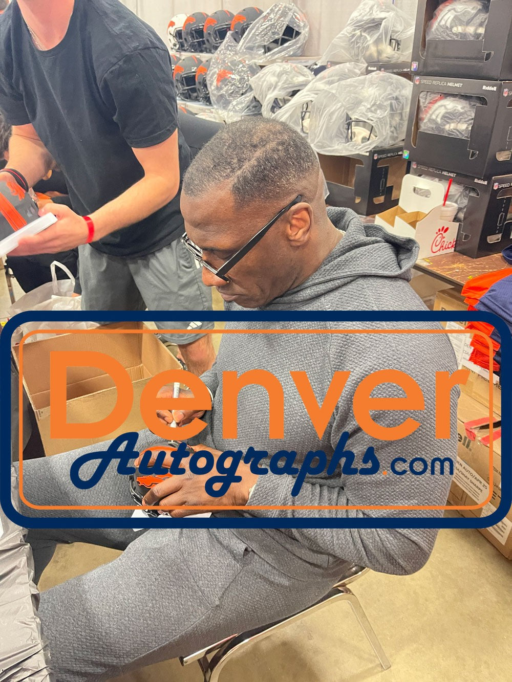 Shannon Sharpe Autographed Denver Broncos Eclipse Mini Helmet Beckett WIT 50804