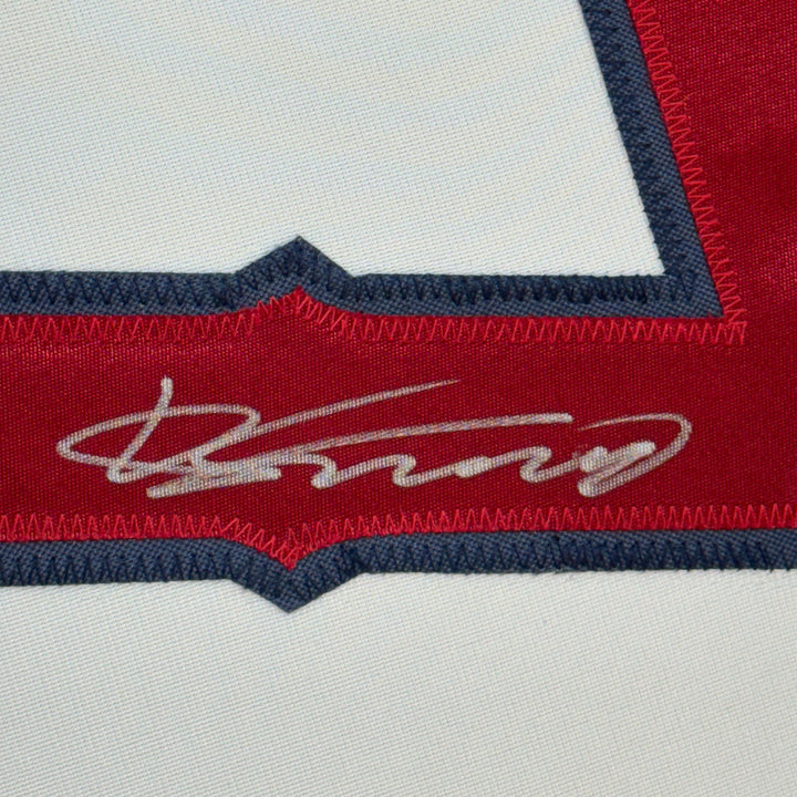 Framed Autographed/Signed Vladimir Vlad Guerrero 33x42 LA White Jersey BAS COA