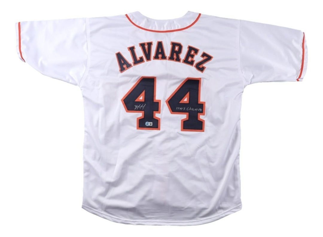 Yordan Alvarez Houston Signed White Baseball Jersey 22 WS Champs BAS