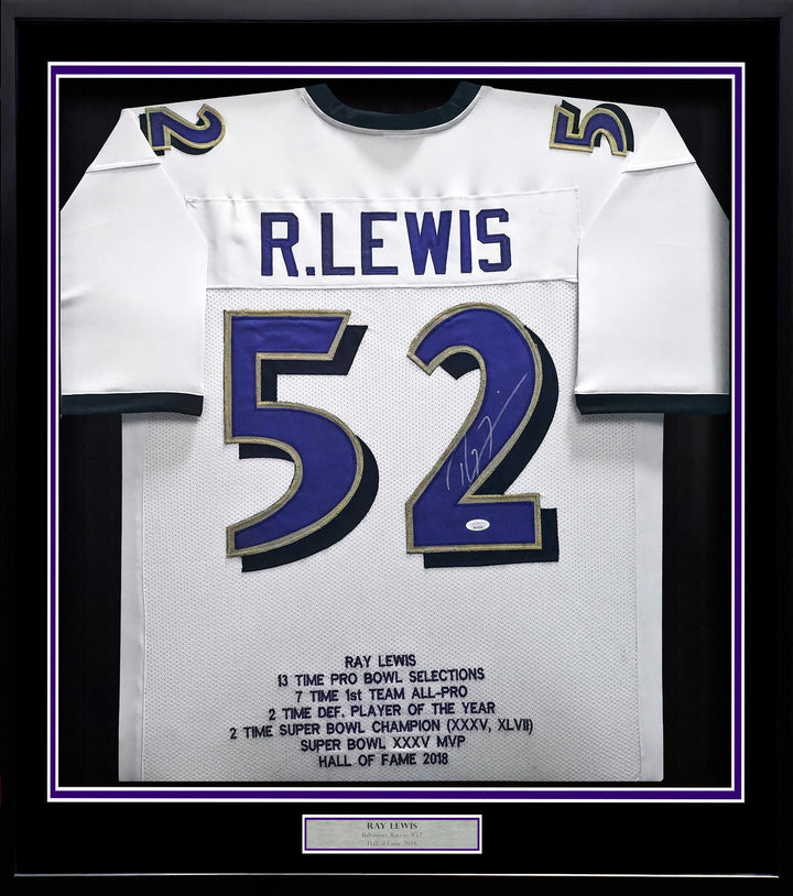 Baltimore Ravens Ray Lewis Signed Framed White Jersey JSA